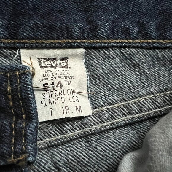 Vintage Levis 514 Super-low dark wash 100% cotton Flared leg women's 7jr. USA! - Picture 3 of 9